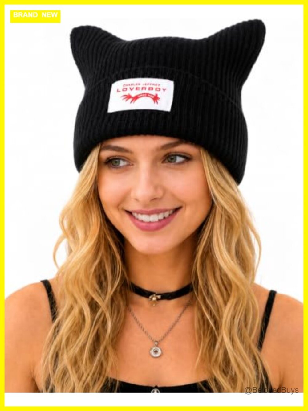 Cat Ear Beanie Acrylic Knit Slouchy Hat Y2K Grunge Travel Daily Wear